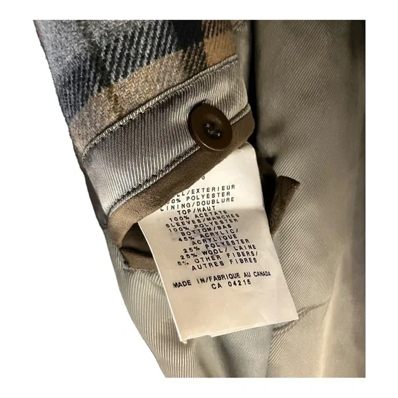 Roberto Baroso Faux Suede Coat Heavy Plaid Lining Wool Blend Size 42T